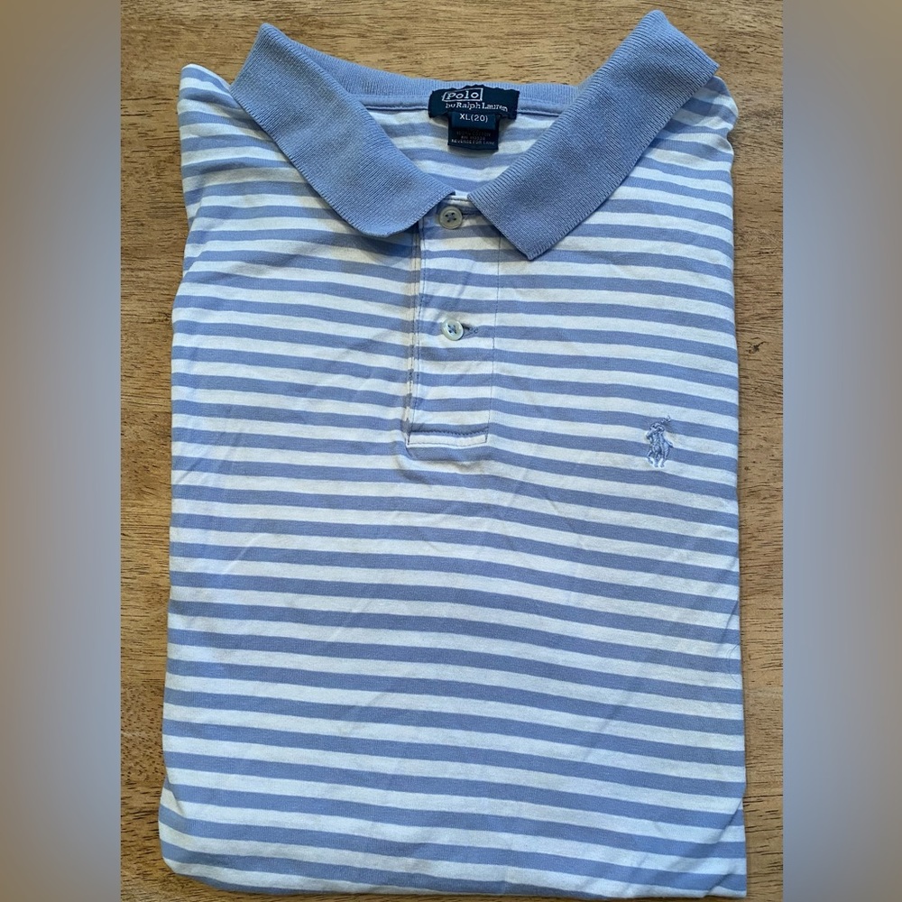 Polo by Ralph Lauren Boy’s XL (20) Light Blue/ White Stripe Soft Cotton‎ Polo